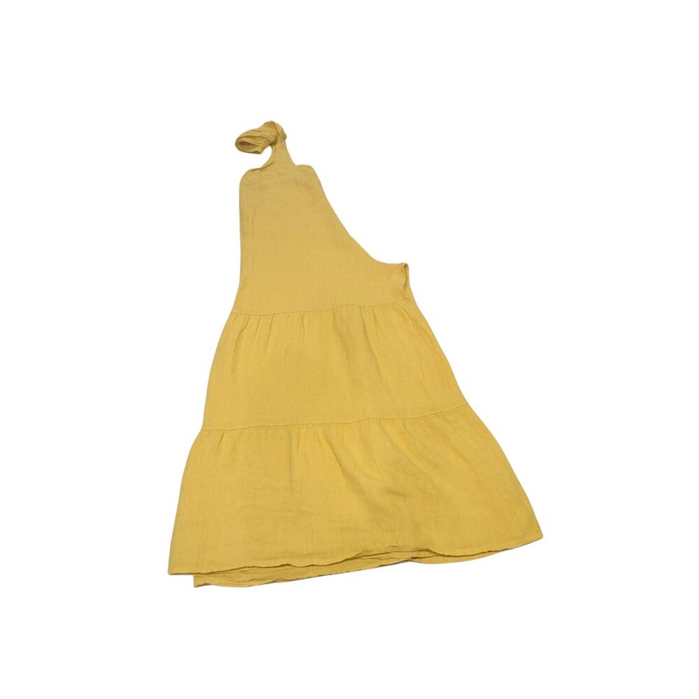 Italian 100% Linen Yellow Tie Strap Wide Leg Jumpsuit One Size Boho Resort - Picture 4 of 7